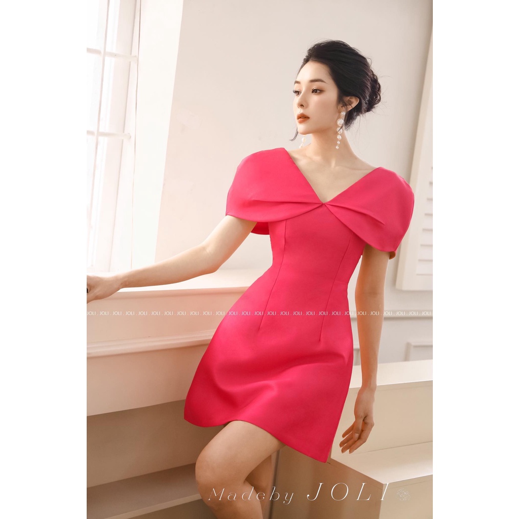 Đầm thiết kế đi tiệc cao cấp 2 lớp màu hồng sen JOLI
