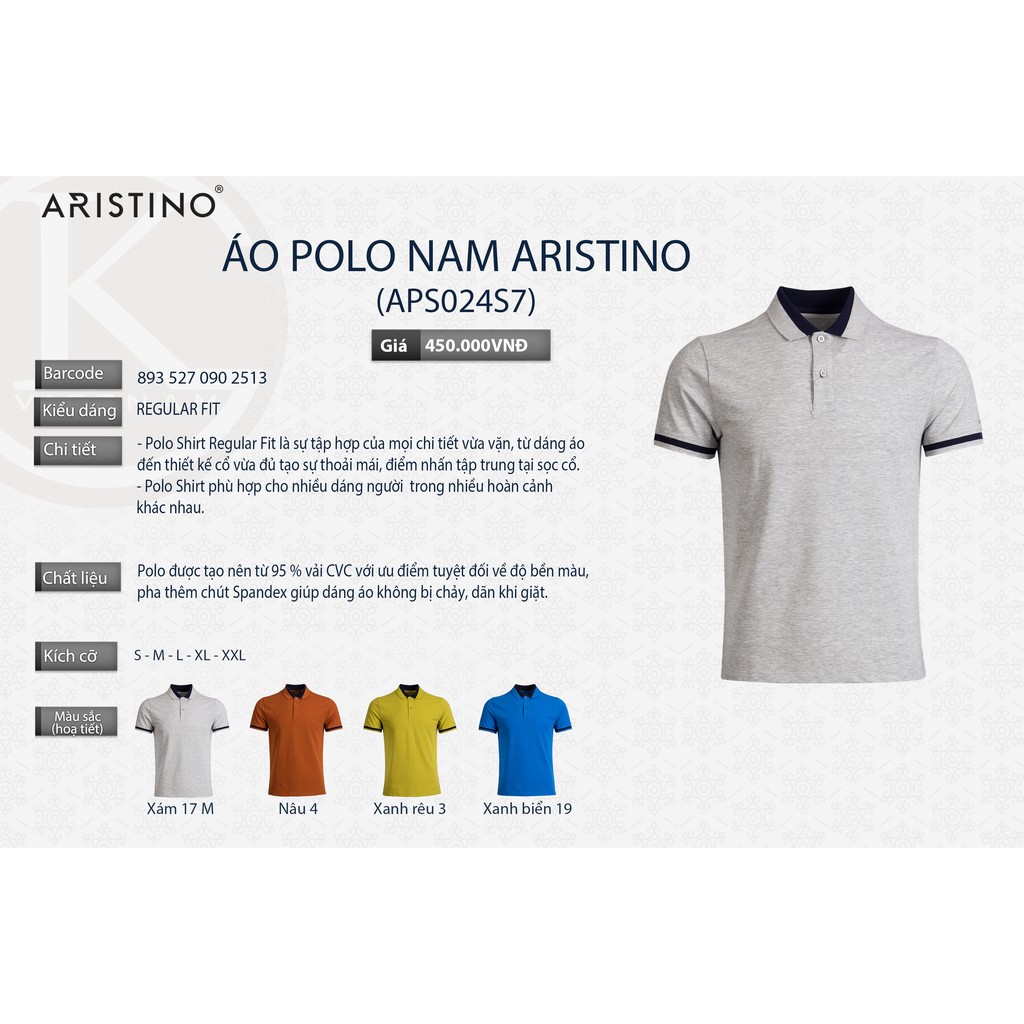 Áo polo Aristino 2018 mã APS024S7 màu XANH RÊU giá 450k