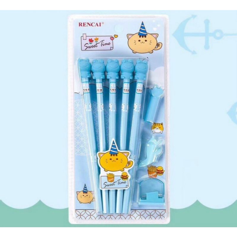 Set 10 bút chì HB, chuốt, gôm, cá đệm tay, nắp đậy cho bé