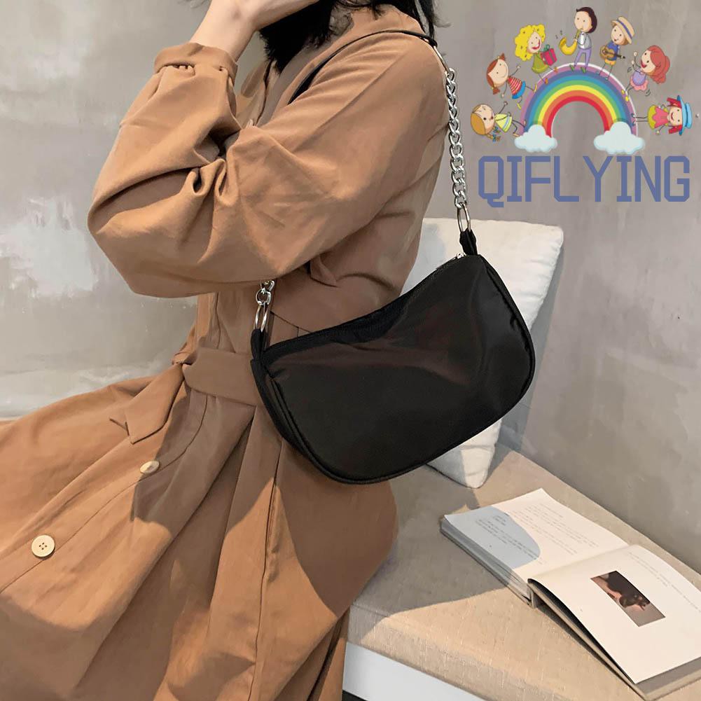 Túi Đeo Chéo Nylon Màu Trơn Thời Trang Cho Nữ