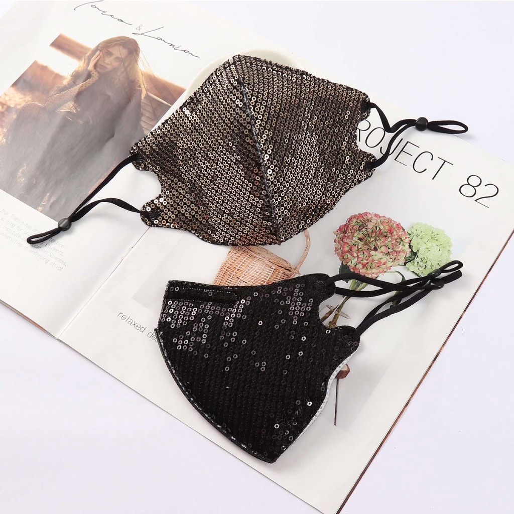 [Hàng mới về] Khẩu trang vải cotton đính kim sa tái sử dụng thông thoáng cho người lớn