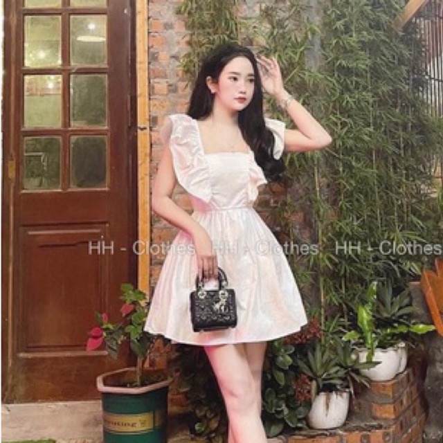 Váy cánh tiên buộc nơ sau chiết eo chất thô trượt