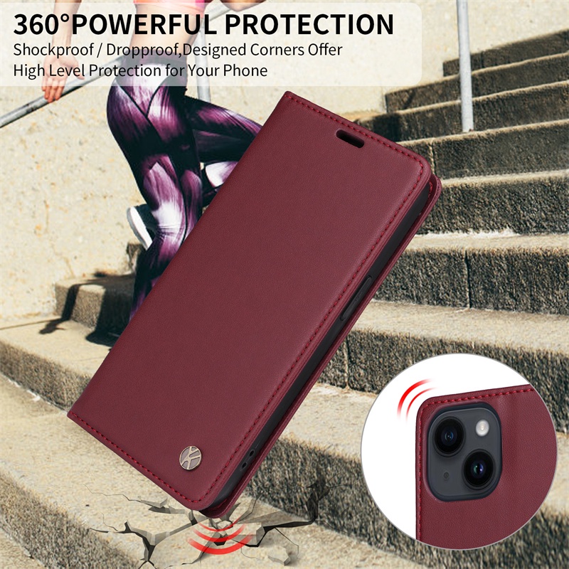 Bao Da Điện Thoại Nắp Lật Hít Nam Châm Có Ngăn Đựng Thẻ Và Giá Đỡ Thời Trang Cao Cấp Cho For iPhone 14 12 Pro Max Mini Plus