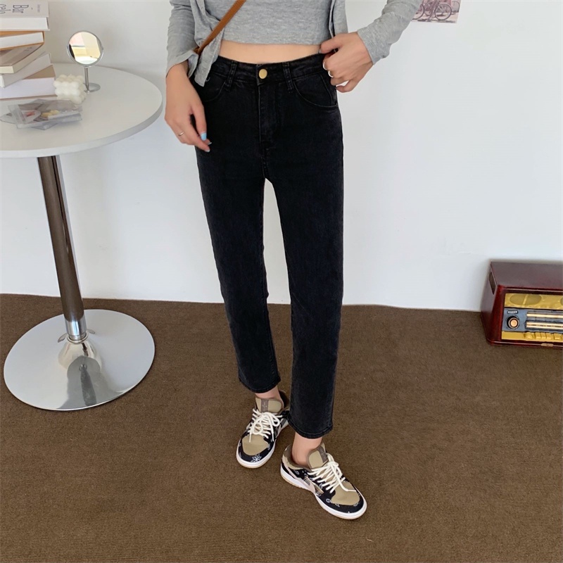 Xiaozhainv Quần jeans dài lưng cao ống đứng thời trang cho nữ