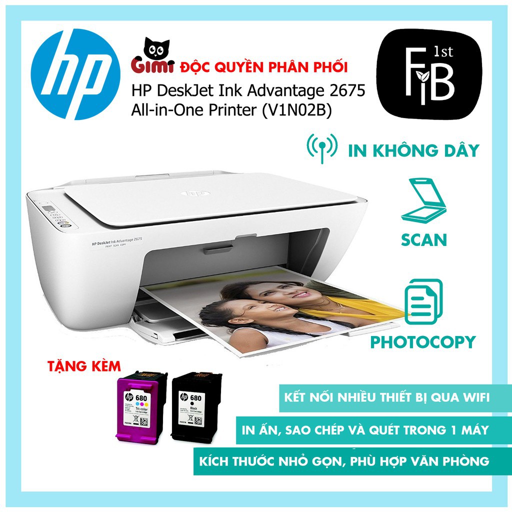 ▨[Chính Hãng] Máy in phun màu Wifi HP Deskjet Ink Advantage 2722 AIO (V1N02B)