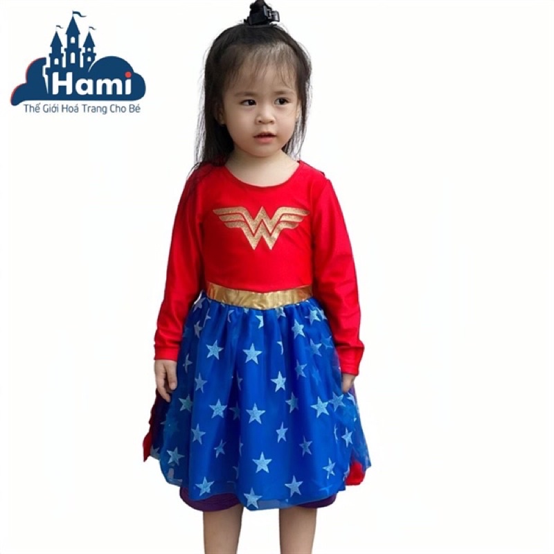 HM1100 Đầm Hóa Trang Nữ Siêu Anh Hùng Wonder Woman Cho Bé Gái Kèm Phụ Kiện