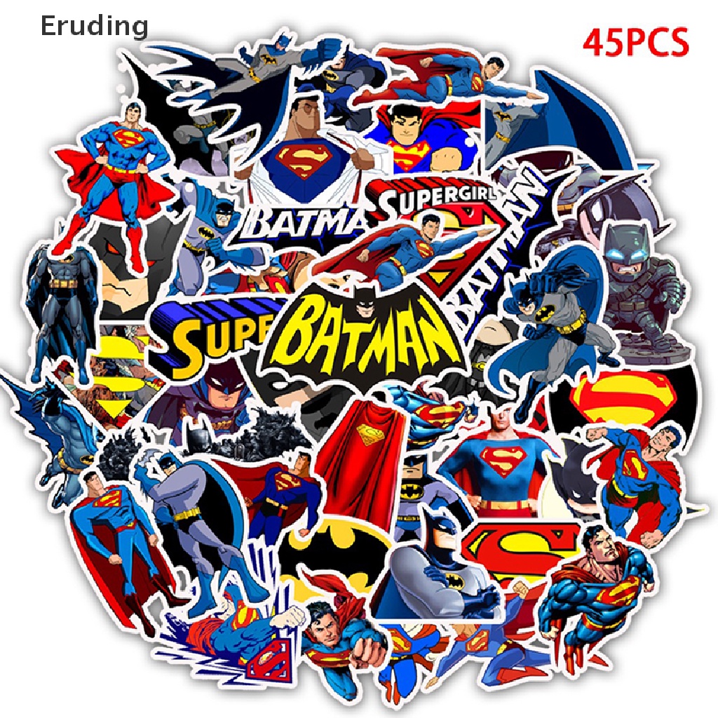 DISNEY Bộ 45 Miếng Dán Trang Trí Xe Hơi / Va Li / Guitar Họa Tiết Marvel / Batman Superman Graffiti