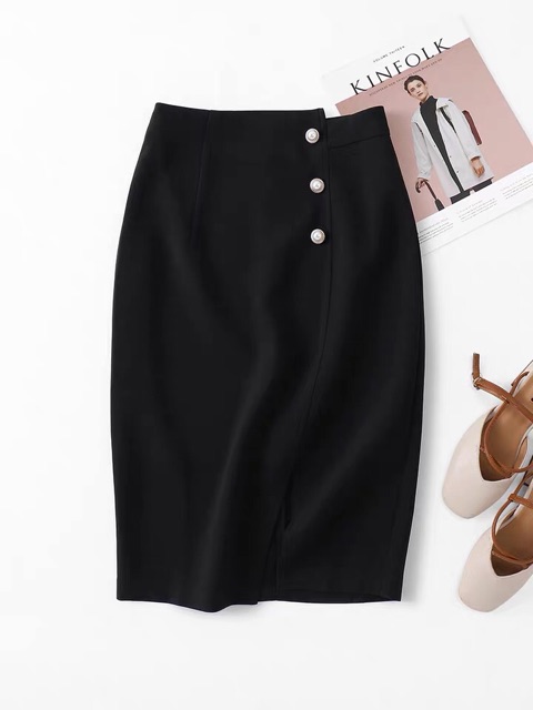 Chân Váy Bút Chì Xẻ Trước Chân Váy Dài Qua Gối Phối Cúc Trẻ Trung | BigBuy360 - bigbuy360.vn