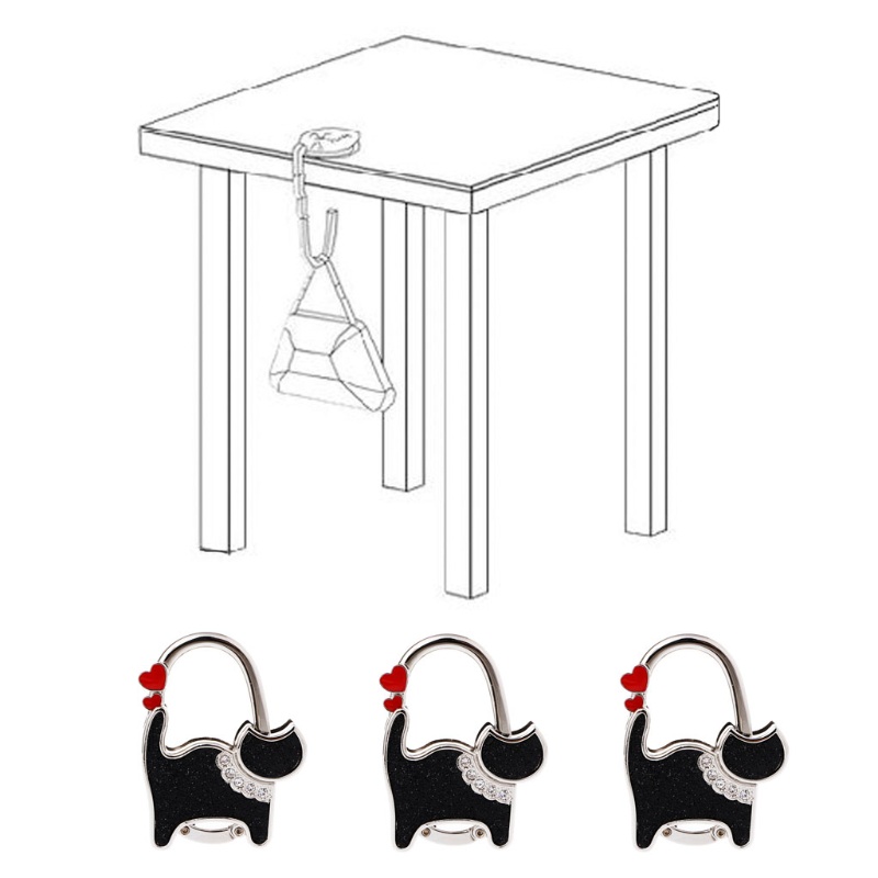 Móc Treo Túi Xách Mini Dạng Gập Bằng Kim Loại Hình Mèo Dễ Thương