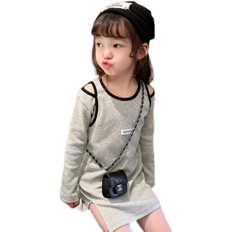 Bộ Đầm Hai Mảnh Áo Tay Dài Bằng Vải Cotton Thuần Khiết Phong Cách Phương Tây Thời Trang Xuân Thu Dành Cho Bé Gái