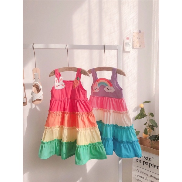 Váy 7 sắc cầu vồng   cho bé mẫu hot nhất( kèm ảnh thật )