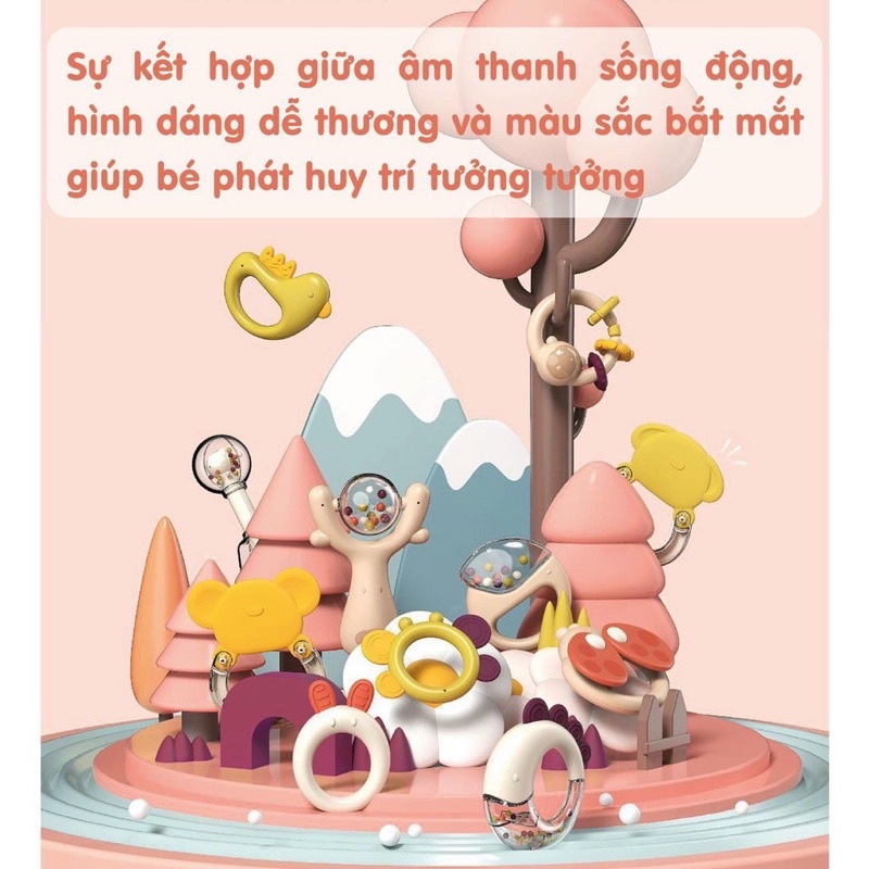 Bộ xúc xắc gặm nướu lục lạc Duhoon 10 chi tiết kèm hộp đựng