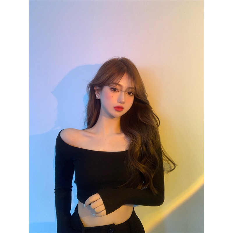 Áo thun nữ SUXI dài tay cổ chữ U màu trơn đa năng