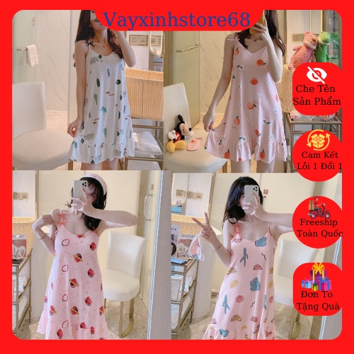 Váy ngủ Hai Dây Cute Có Đệm Ngực ,Váy Mặc Nhà D02 Tặng Kèm Bịt Mắt