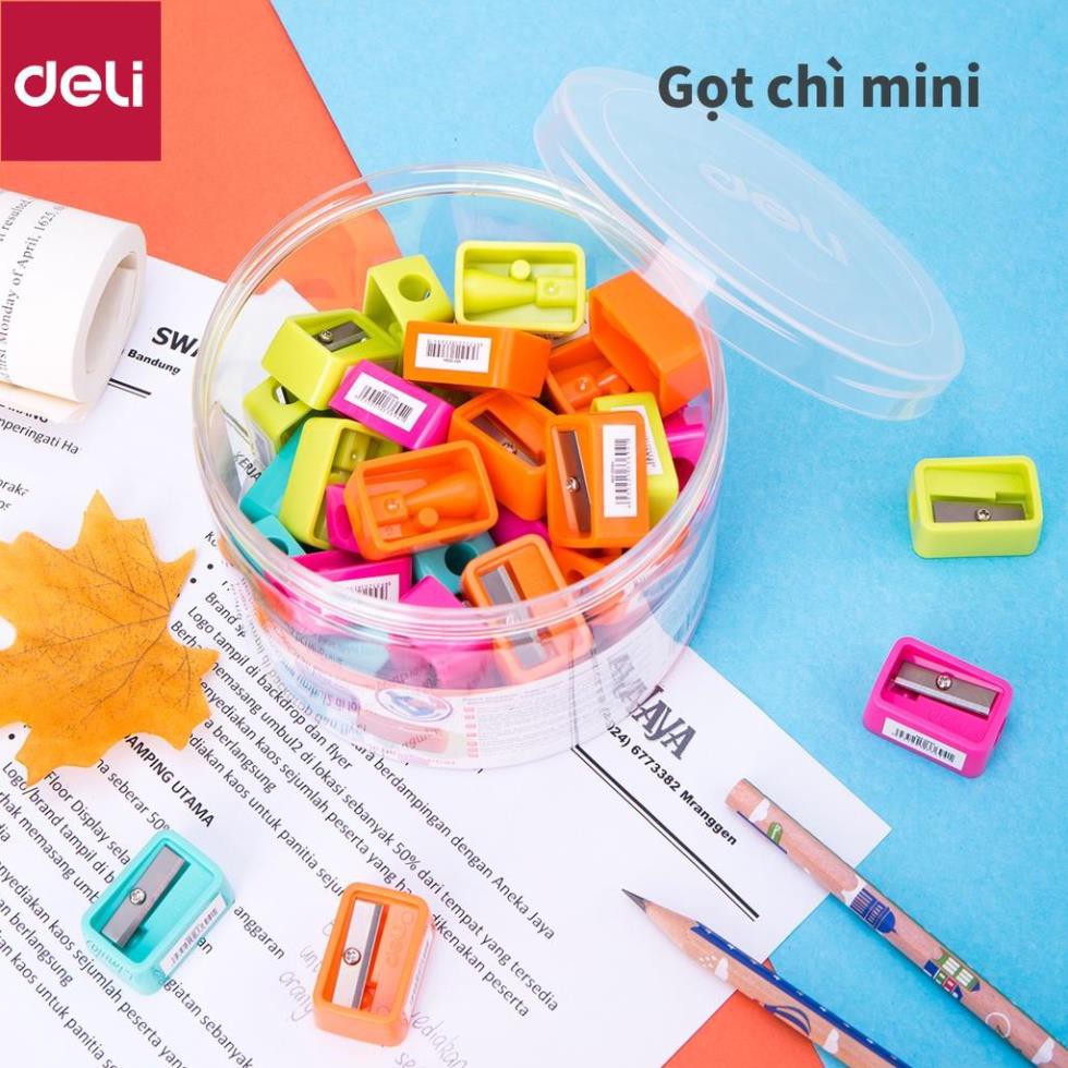 Gọt bút chì mini Deli - Hồng, Cam, Xanh dương, Xanh lá - 4 cái màu ngẫu nhiên - E0594 [Deli]