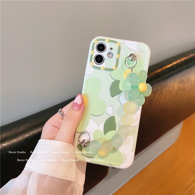 Ốp điện thoại silicon mềm họa tiết hoa có dây đeo cầm tay thích hợp cho Iphone 12Pro max 11 8p xs xr