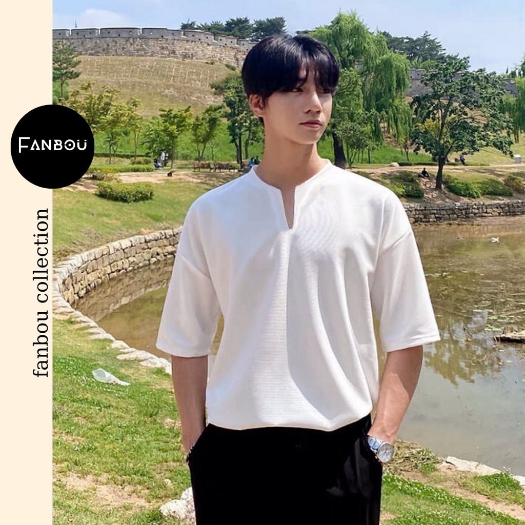 Áo thun cotton nam cổ xẻ V tay ngắn | BigBuy360 - bigbuy360.vn