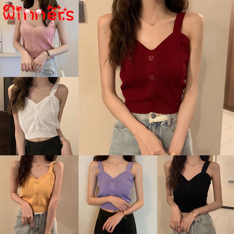 Áo Hai Dây Dệt Kim Họa Tiết Trái Tim Thời Trang Mùa Hè Cho Nữ