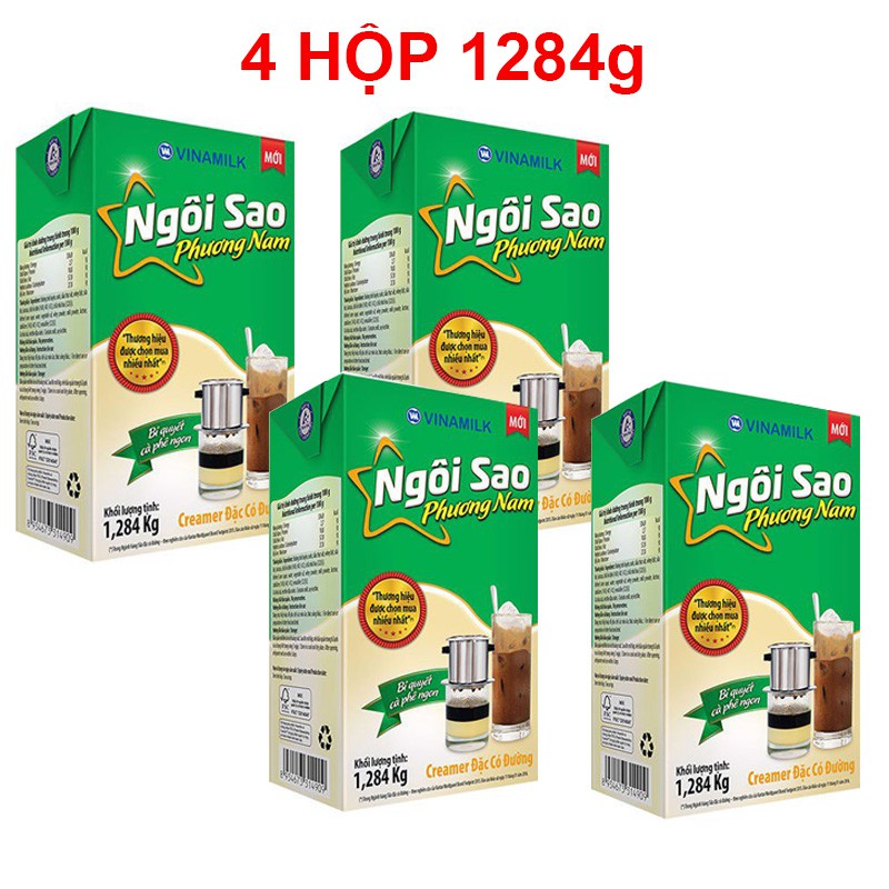 Combo 4 hộp Sữa đặc Ngôi Sao Phương Nam xanh lá - Hộp giấy 1284g