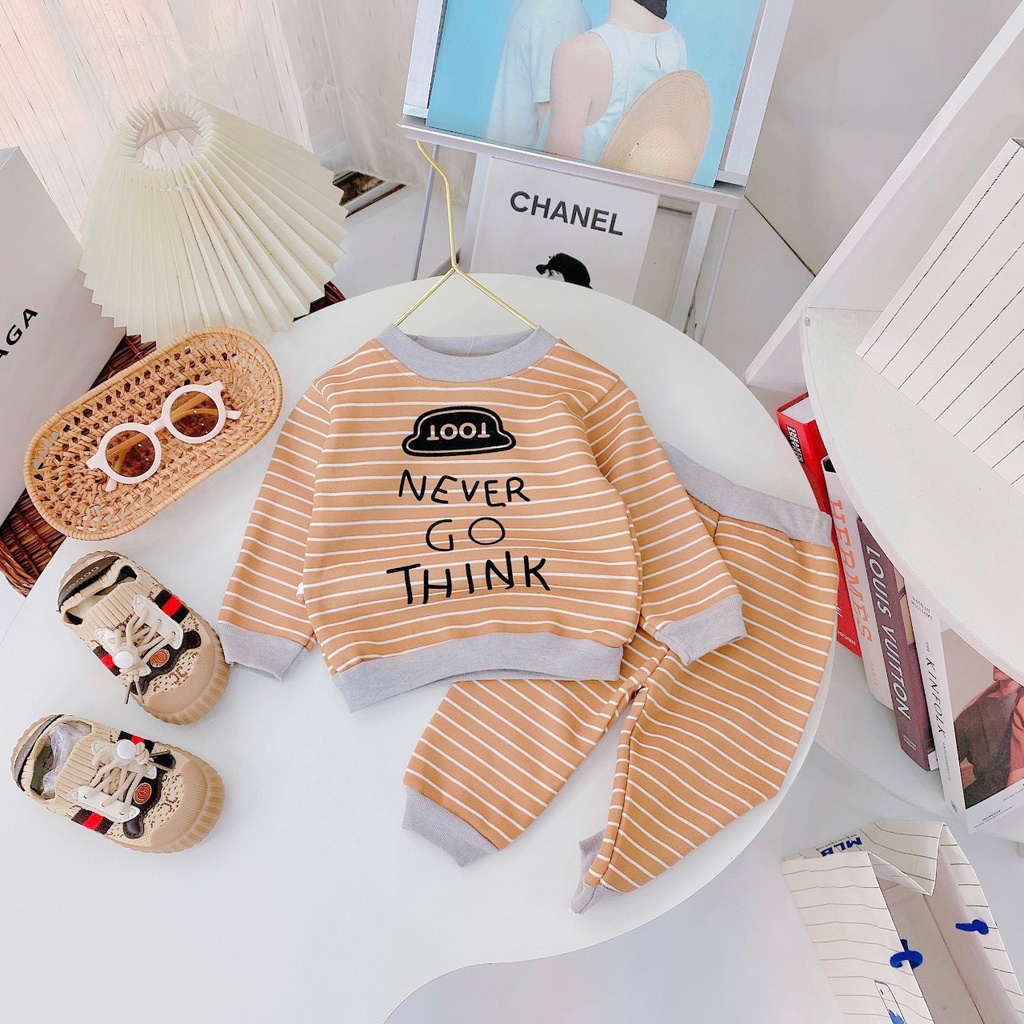 BỘ NỈ BÔNG KẺ IN HÌNH HỌA TIẾT SIÊU XINH CHO BÉ