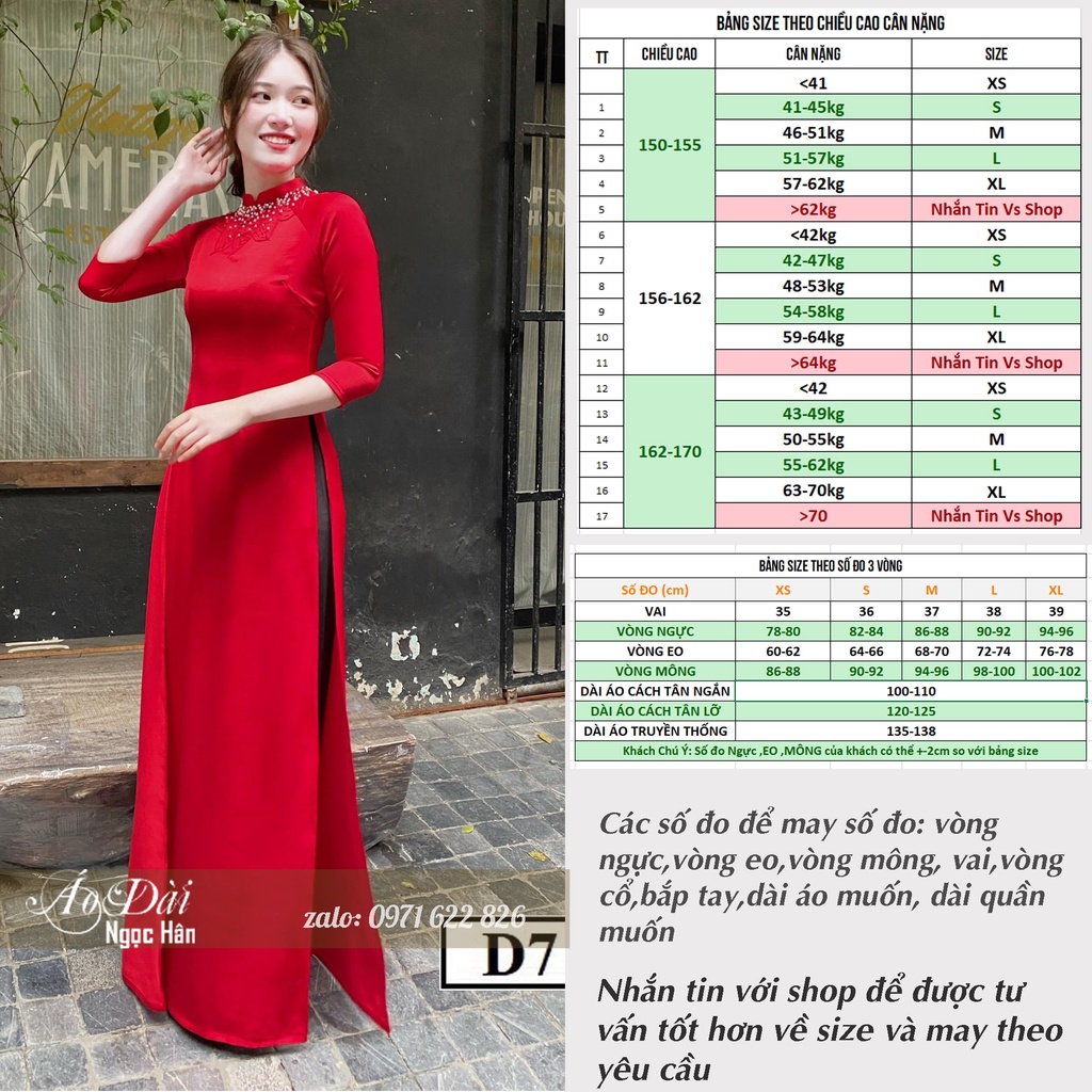 Áo Dài Truyền Thống  Nữ Tay Lỡ Đính Kết Thủ Công D7T2