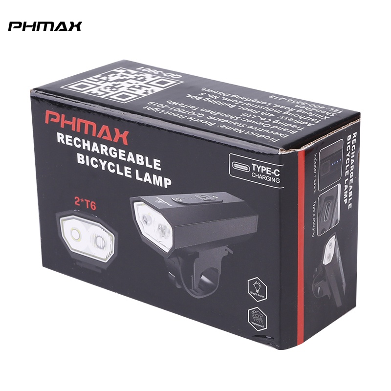 Đèn gắn xe đạp chiếu sáng ban đêm PHMAX chống thấm nước sạc lại USB an toàn khi chạy xe vào ban đêm