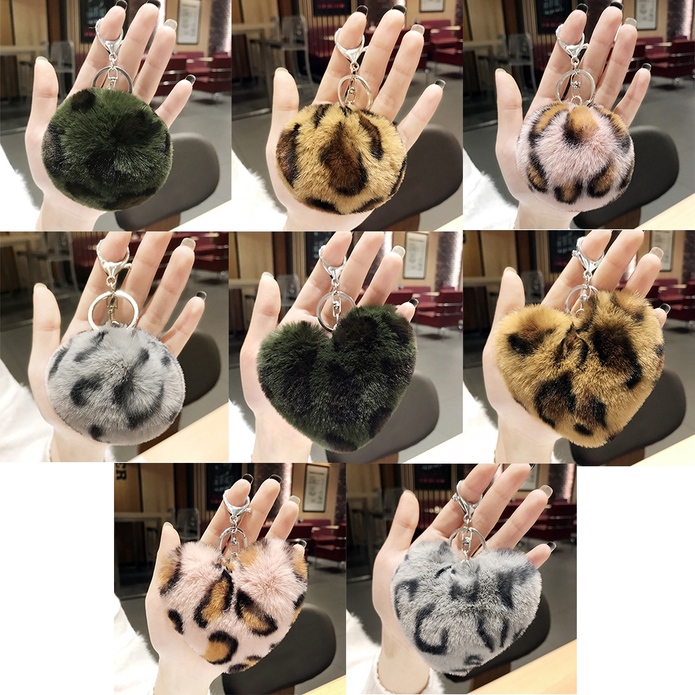 Móc Khóa Hình Trái Tim Họa Tiết Da Báo