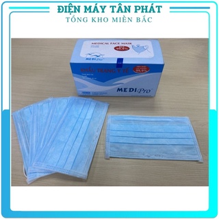 Hộp khẩu trang y tế kháng khuẩn chống nắng bụi che mặt cao cấp MEDIPRO 3 lớp hộp 50 cái có 2 màu