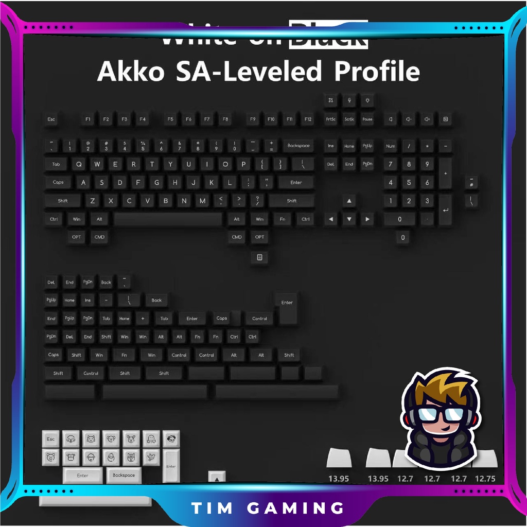 Bộ Keycap bàn phím cơ Akko – White on Black WoB