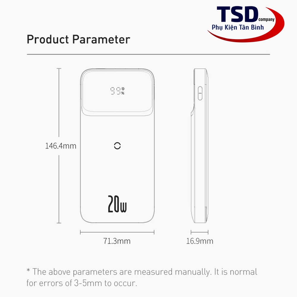 [Mã 44ELSALE2 giảm 7% đơn 300K] Pin Dự Phòng Kiêm Sạc Không Dây Baseus 10000mAh Sạc Nhanh PD 20W Chính Hãng