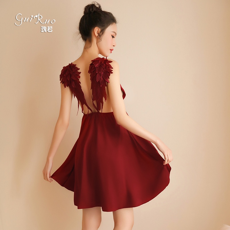 [Hàng Đẹp] Đầm Ngủ Váy Ngủ Satin Lụa Hai Dây Phối Cánh Tiên Sau Lưng Siêu Đẹp Cao Cấp Mainia Shop