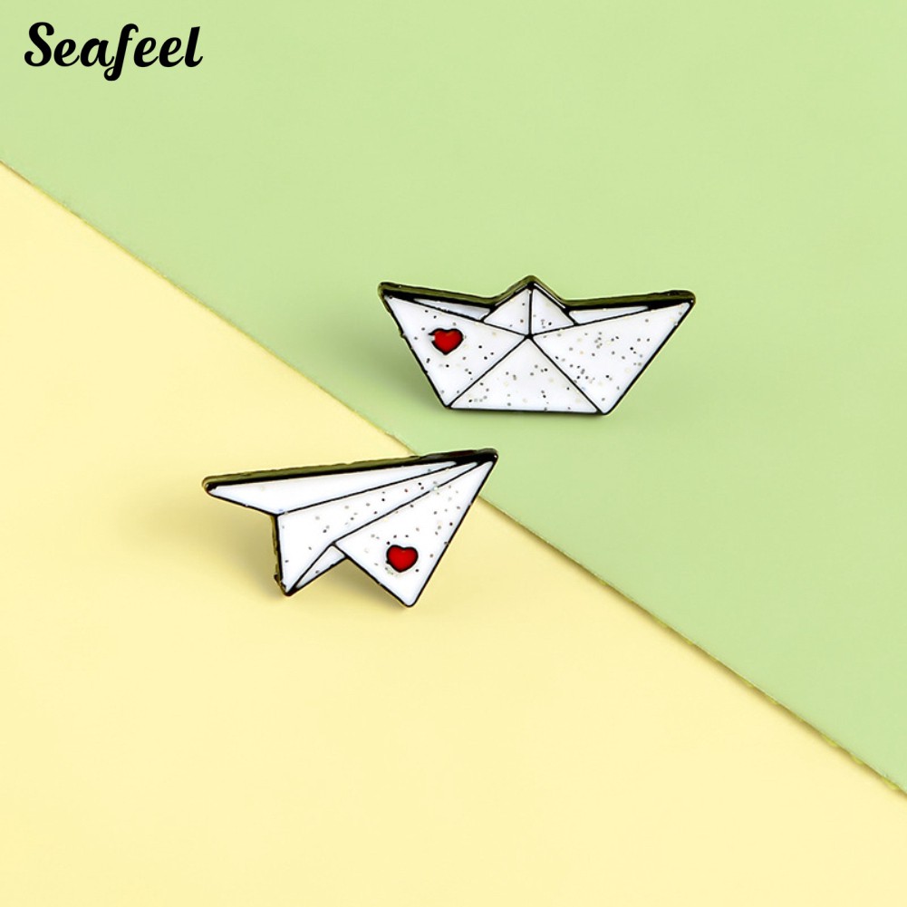 SF ✥Origami Airplane Boat Enamel Brooch Pin Jacket Bag Badge Friend Gift