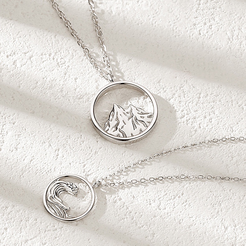 Vòng cổ mặt vàng 18k mặt hình núi sông thời trang cho cặp đôi