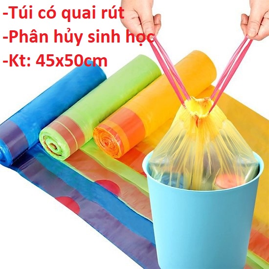 Túi đựng rác có dây rút  - Bịch đựng rác phân hủy sinh học - Bịch đựng rác