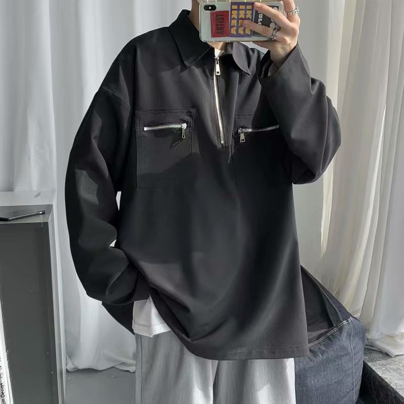 Áo Thun Polo Nam Tay Dài Màu Trơn Thời Trang Dành Cho  simple bình thường dây kéo áo thun nam có cổ Hàn Quốc bigsize unisex áo sơ mi nam dài tay