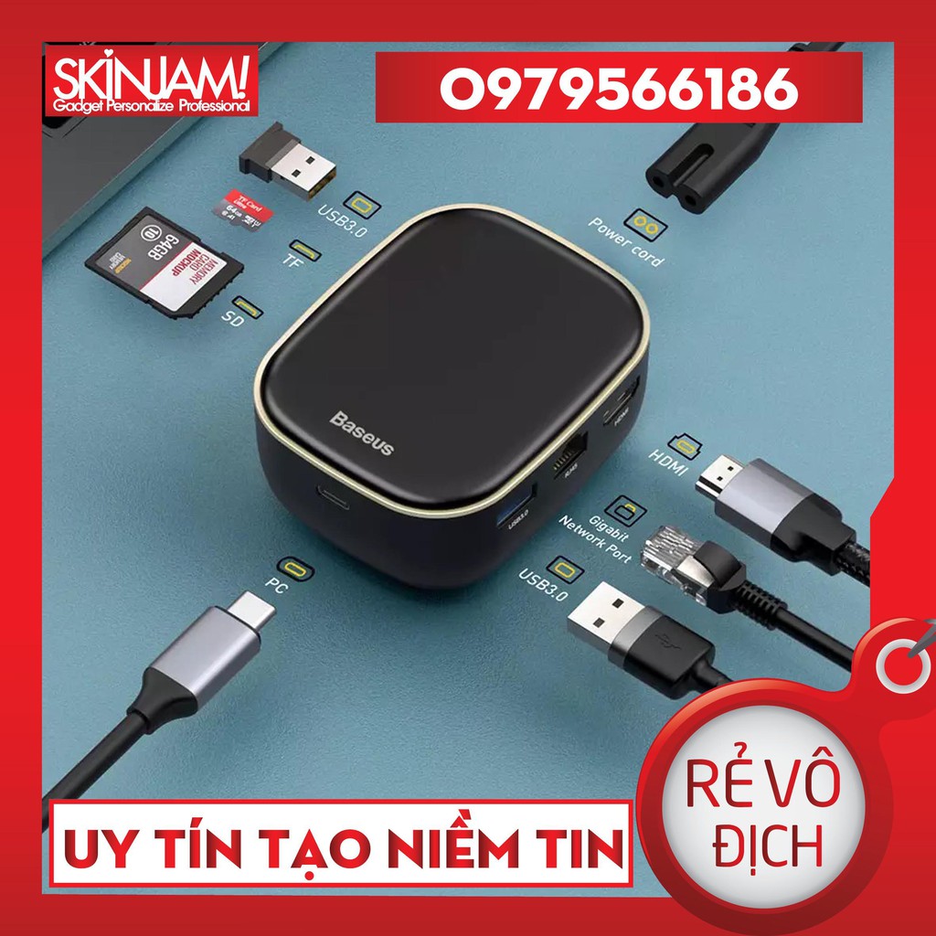 Cổng Chuyển Đổi Baseus PD Type C Sang HDMI RJ45, Đầu Đọc Thẻ Nhớ TF SD USB 3.0, Dock Sạc Nhanh 60W Cho MacBook Pro USB C