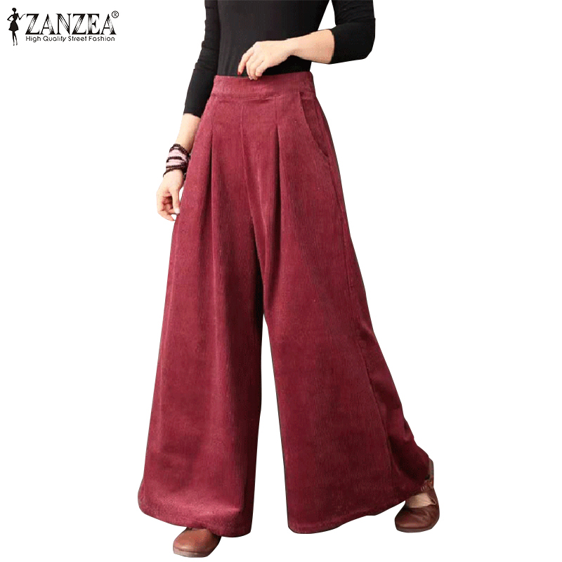 Quần Dài Ống Rộng ZANZEA Cho Nữ Màu Trơn Phong Cách Vintage