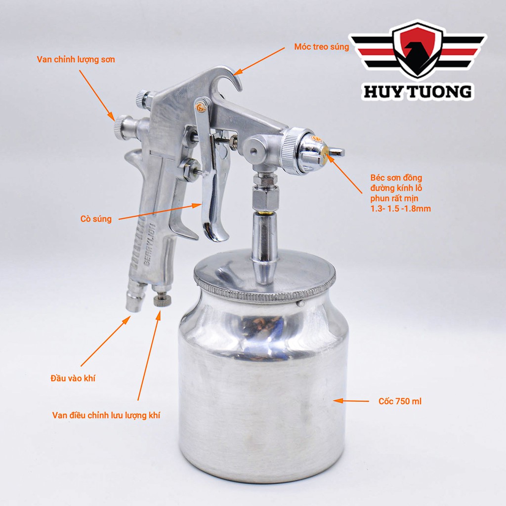 Súng phun sơn BERRYLION F75 750CC CHÍNH HÃNG  FREESHIP  Súng phun sơn bằng khí nén dung tích 750ml - Huy Tưởng