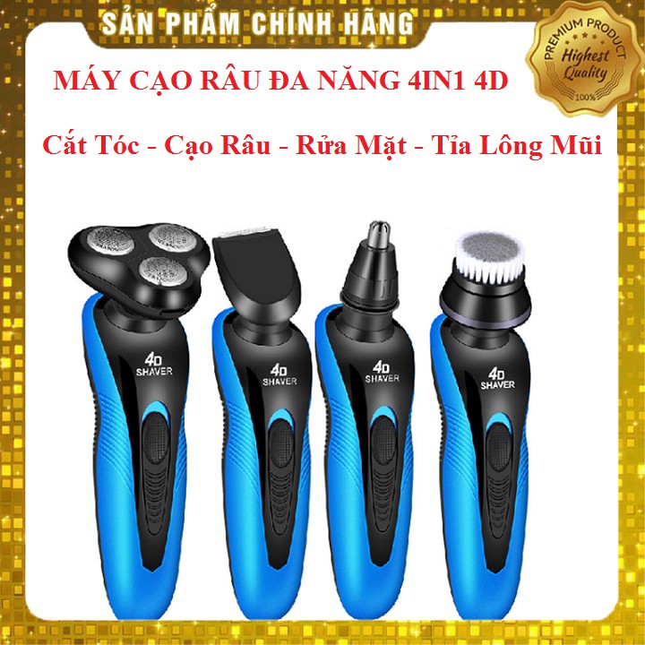 Máy cạo râu - Hàng loại 1 - Máy cạo râu đa năng Shaver 4D 4in1 gồm chức năng cạo râu, cắt tóc, rửa mặt, tỉa lông mũi