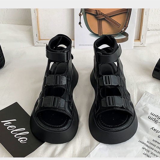 Giày Sandal Khóa Dán Đế Dày Phong Cách Harajuku Mùa Hè Mới Dễ Phối Đồ Cho Nữ Sinh