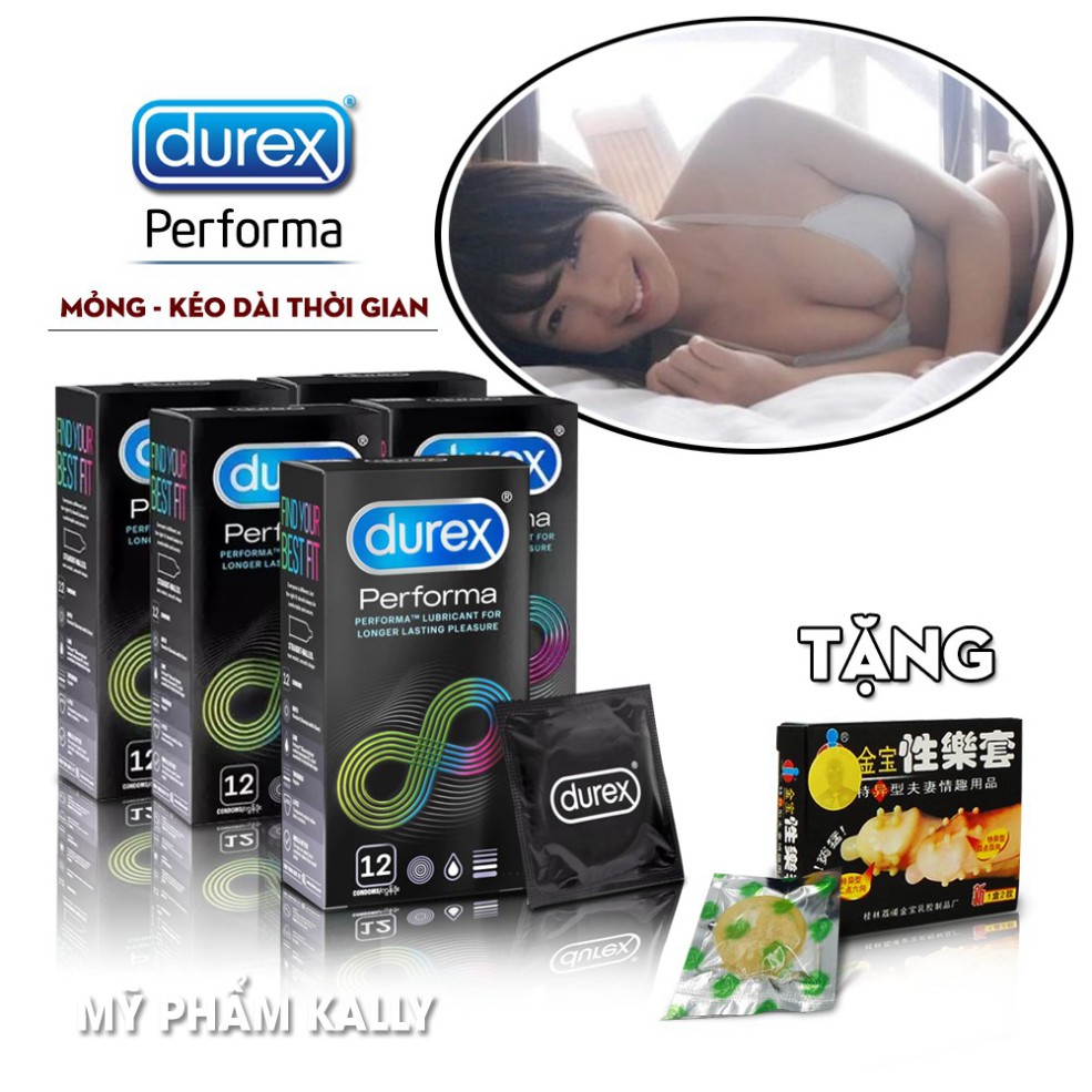 [Tặng Bcs Siêu Gai] Combo 4 Hộp 12c Bao cao su Durex Performa Chứa Nhiều Gel Bôi Trơn & Chất Kéo Dài Thời Gian quan Hệ.