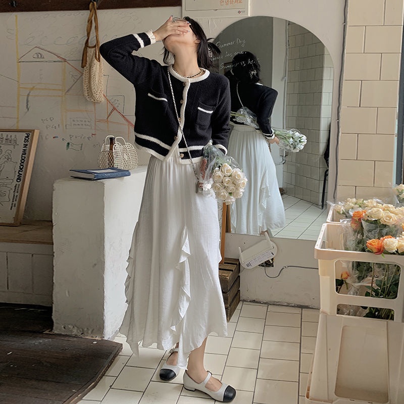 Áo Cardigan Dệt Kim Tay Dài Màu Tương Phản Thời Trang Mùa Thu Mới