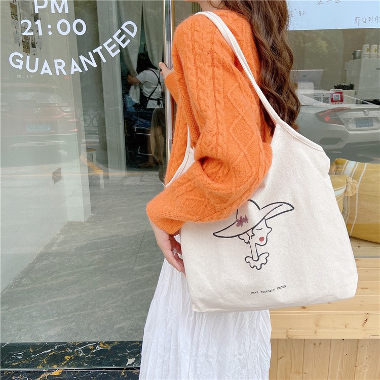 Túi Vải Cô Gái Đội Nón Cực Xinh Quai Dây P1823