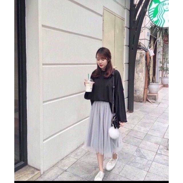 Chân váy lưới xám