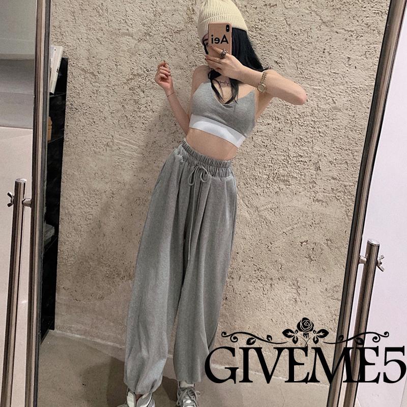 Bộ Áo Thun Không Tay Hở Lưng + Quần Dài Eo Cao Dáng Rộng Cho Nữ Khiêu Vũ