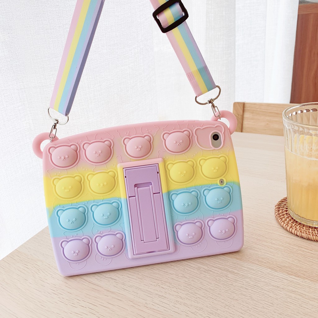 Ốp Máy Tính Bảng Silicon Mềm Hình Gấu Và Cầu Vồng Cho ipad234 2019pro/2020/2018/2017/mini12345/air12