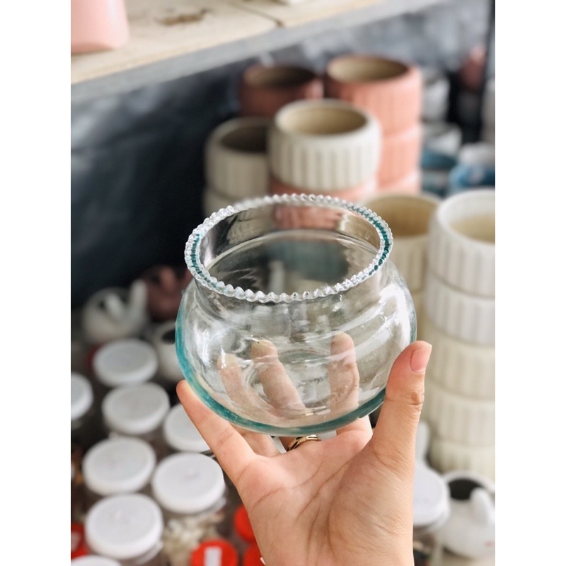 ✅CHẬU THỦY TINH TRÒN✅  KT 9x8cm-Chậu trồng cây cảnh - chậu cậy mini - Sen Đá - Xương Rồng - Hoa nhỏ
