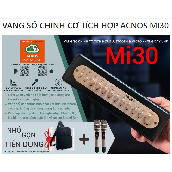 Vang số chỉnh cơ tích hợp Bluetooth và Micro không dây UHF Acnos Mi30 + Hàng Chính Hãng