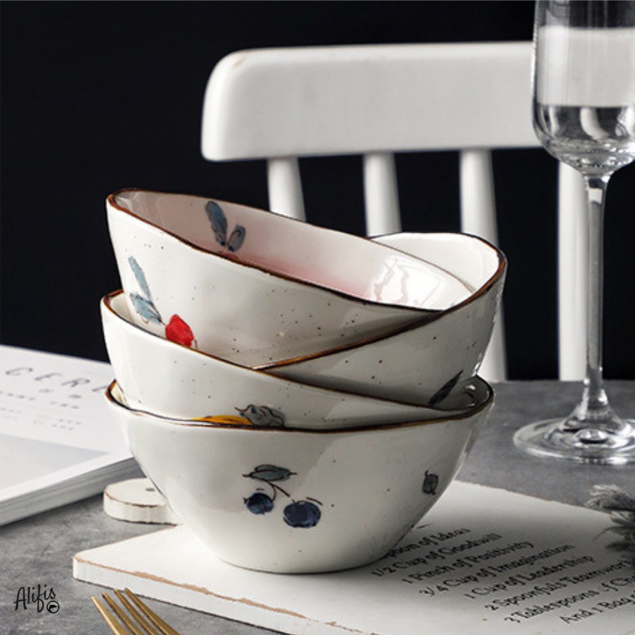 Tô sứ, bát tô ăn mì, đựng salad- họa tiết hoa quả nhiều màu sắc - dùng cho bàn ăn và decor