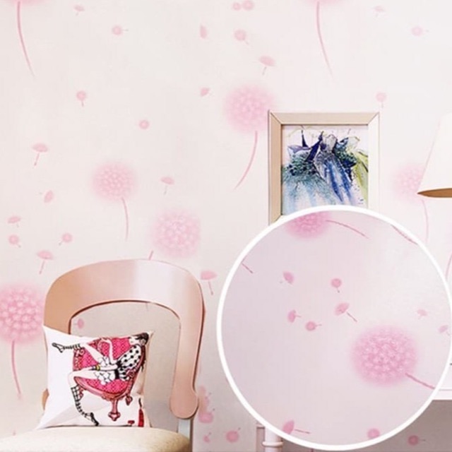 [Xã_sốc] Giấy dán tường bồ công anh hồng khổ rộng 45cm